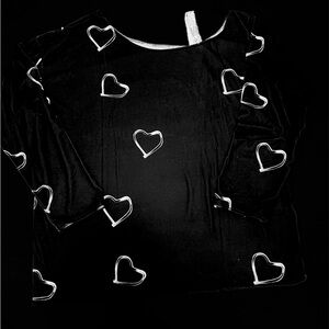 Black Long Sleeve Top with White Heart Pattern